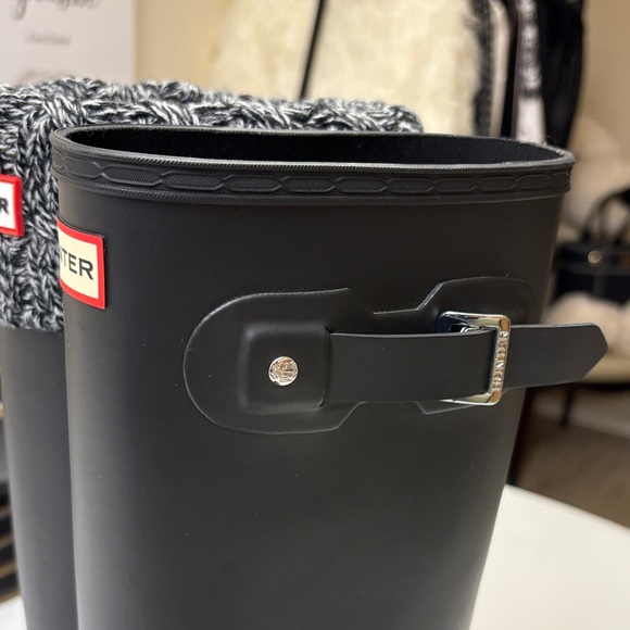 Hunter Black Rain Boots with Gray Knit Cuffs - Picture 2 of 7
